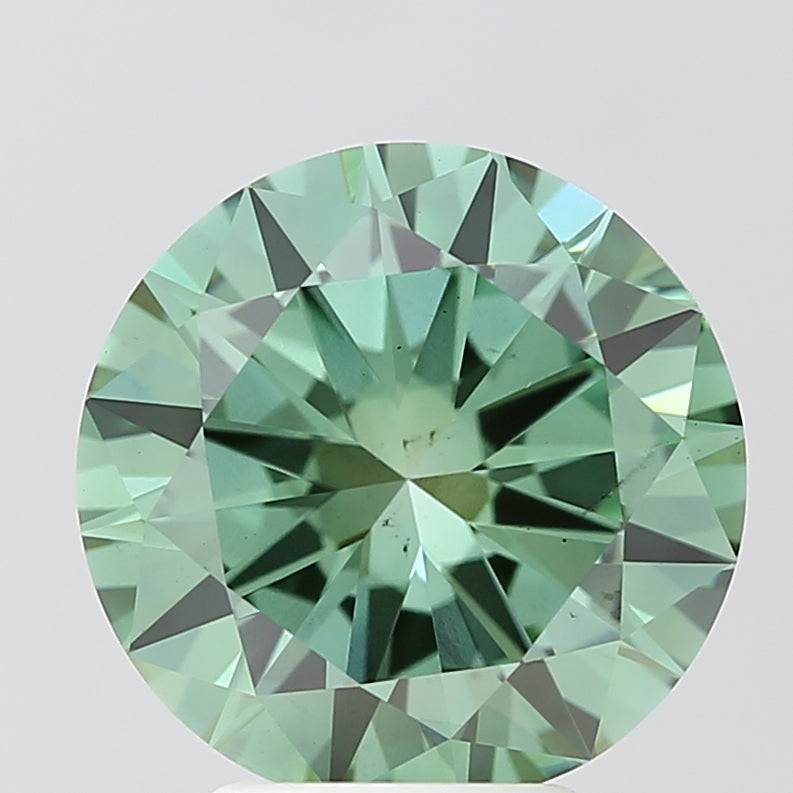 4.00 Carat Round Lab Grown Diamond VS2 Fancy Vivid Green