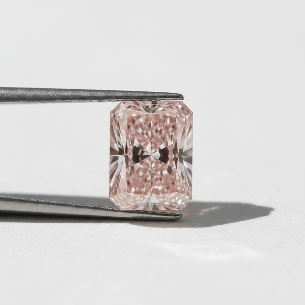 Diamant cultivé en laboratoire de 4,01 carats, taille radiante, VS1/rose intense fantaisie