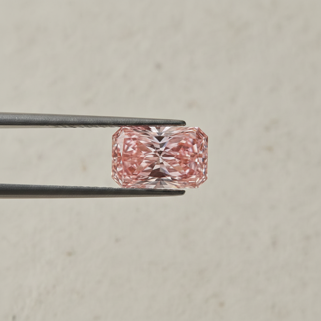 Diamant cultivé en laboratoire de 4,01 carats, taille radiante, VS1/rose vif fantaisie