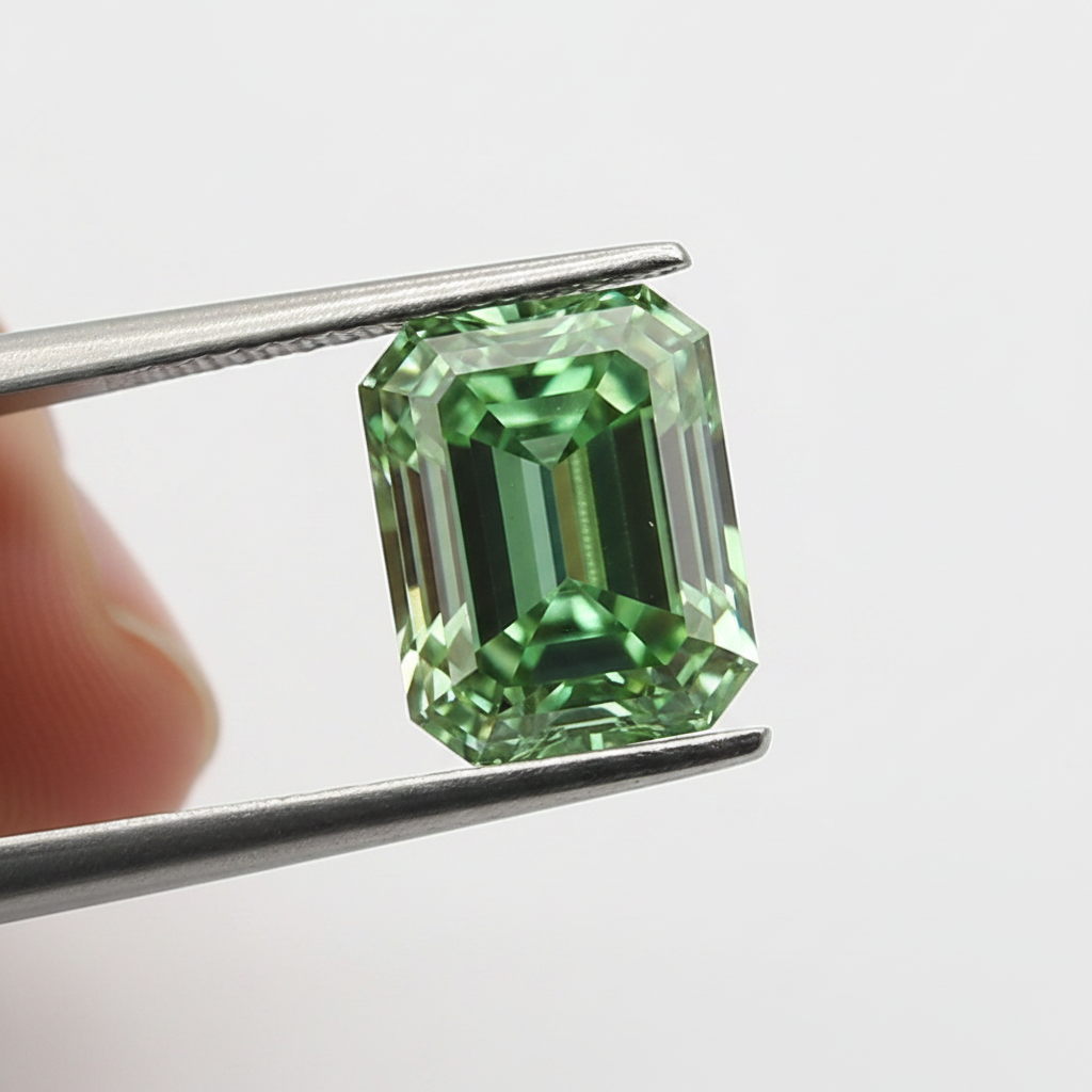 4.02 Carat Emerald Cut Lab Grown Diamond, VS2/Fancy Vivid Green