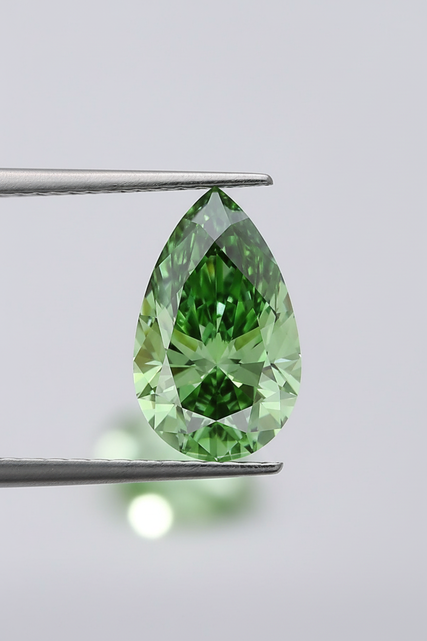4.02 Carat Fancy Vivid Green VS1 Pear Shape CVD Lab Grown Diamond IGI Certified
