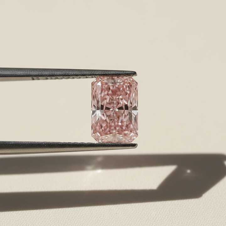 4,05 karaat Radiant Cut Lab Grown Diamond, VVS2/Fancy Vivid Brownish Pink
