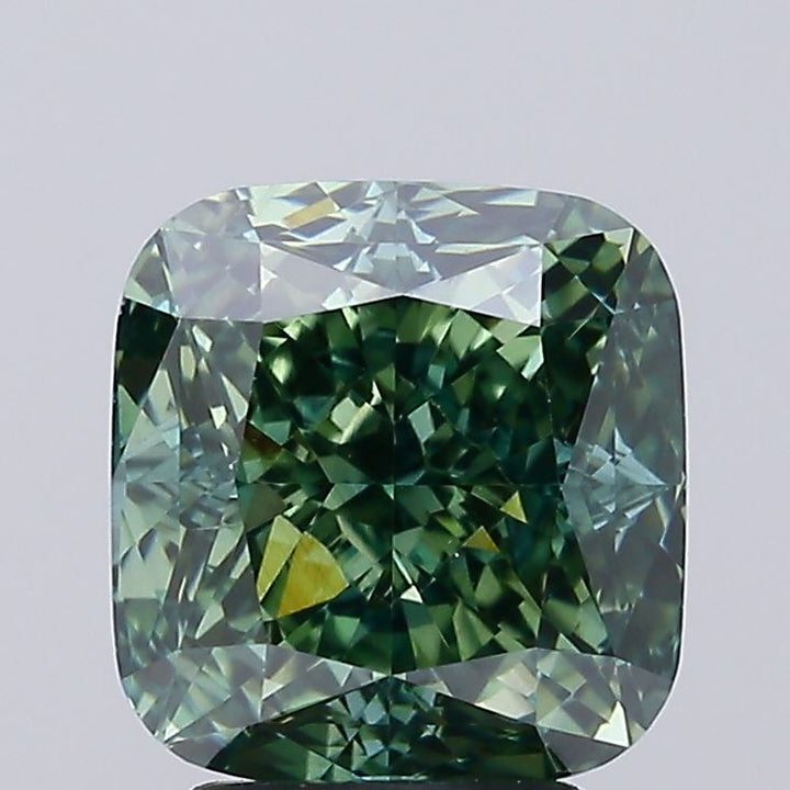 4,07 karaat kussen vierkant Lab Grown Diamond VS1 Fancy Vivid Green