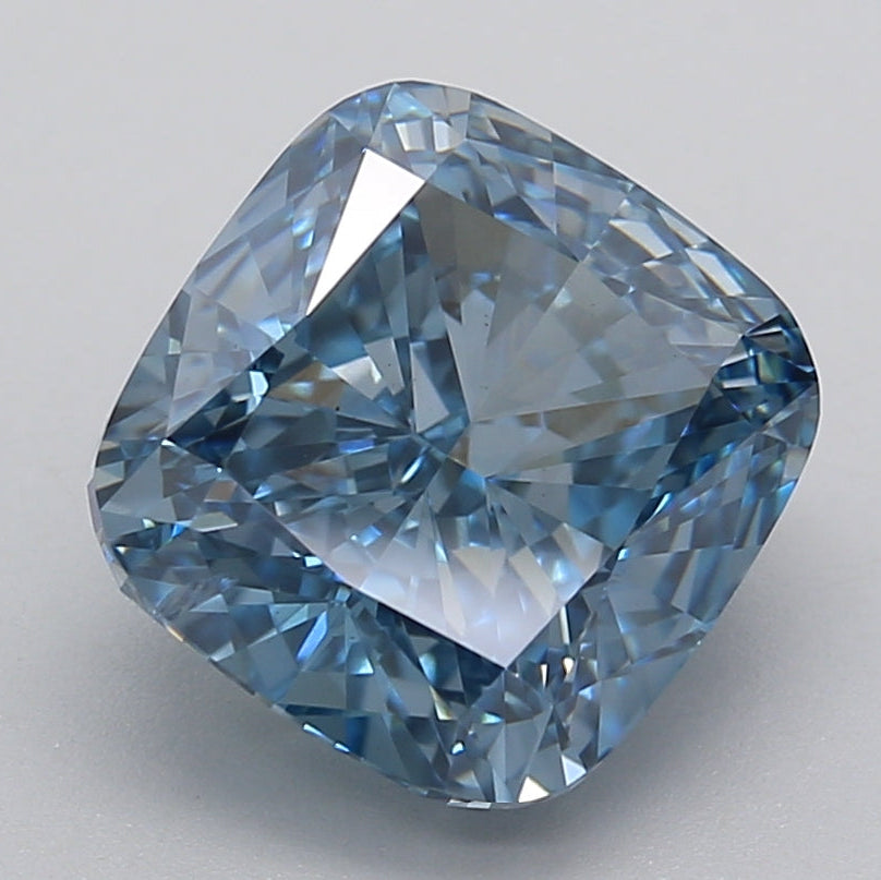 4.08 Carat Cushion Cut Lab Grown Diamond SI1 FANCY VIVID BLUE
