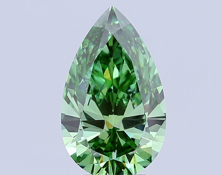 4.08 Carat Pear Cut Lab Grown Diamond VS1Fancy Vivid Green