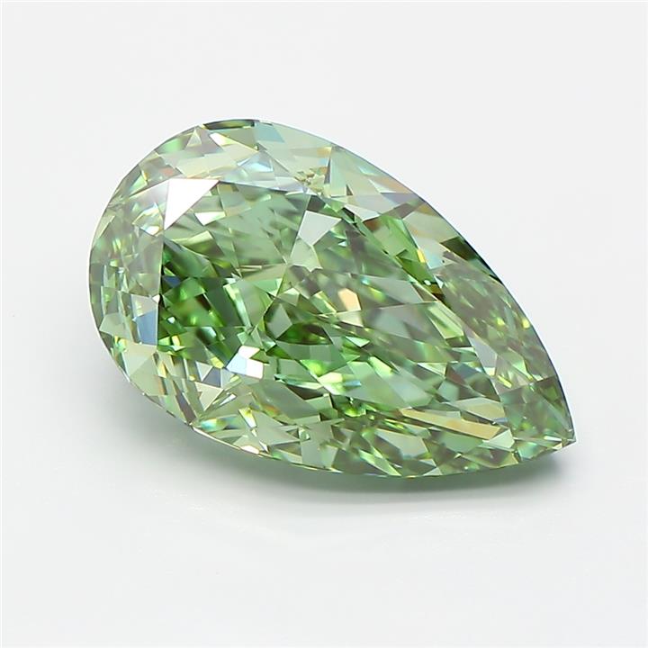 4.08 Carat Pear Cut Lab Grown Diamond VVS2Fancy Vivid Green