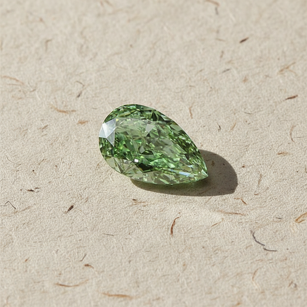 4.08 Carat Pear Cut Lab Grown Diamond VVS2 Fancy Vivid Green IGI Certified
