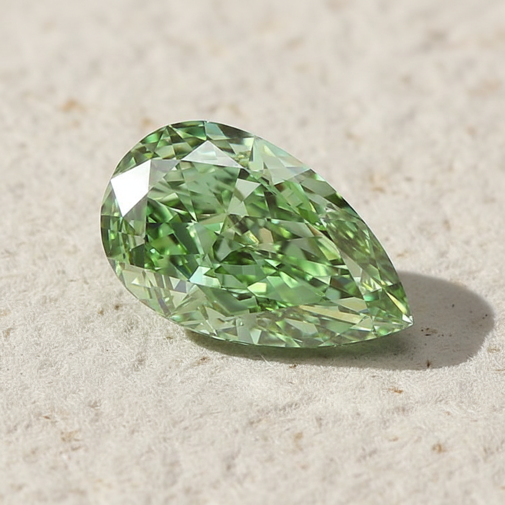4.08 Carat Pear Cut Lab Grown Diamond VVS2 Fancy Vivid Green IGI Certified

