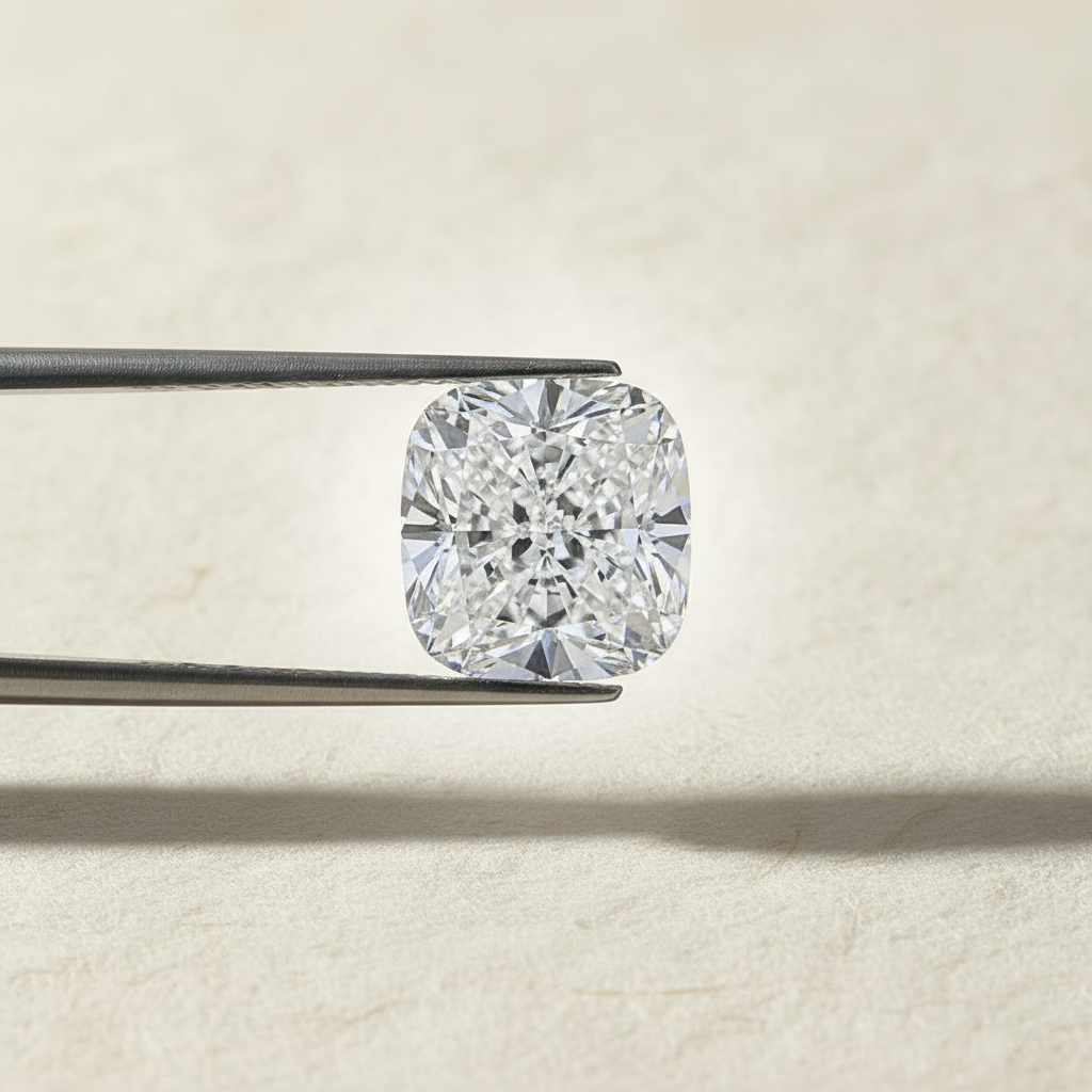 4,12 karaat kussengeslepen laboratorium-gegroeide diamant, VS1/E