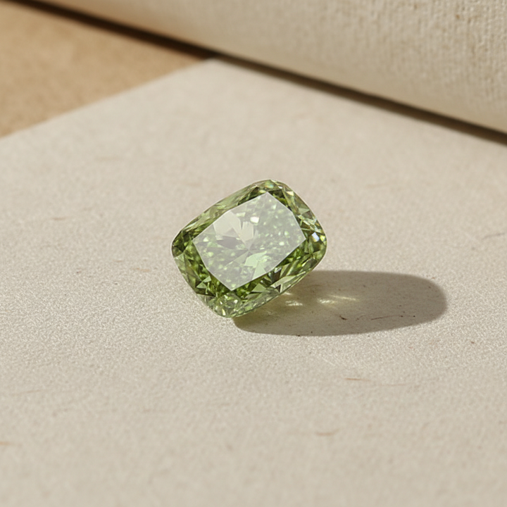 4,16 karaats kussen gemodificeerde lab-grown diamant, VS2/fancy levendig groen