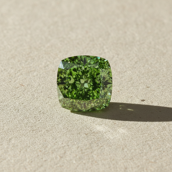 4,20 karaats kussen gemodificeerde lab-grown diamant, VS2/fancy levendig groen