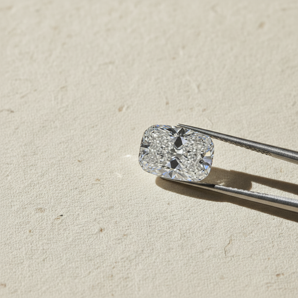 4,43 karaats kussen lang geslepen lab-grown diamant, VS1/D