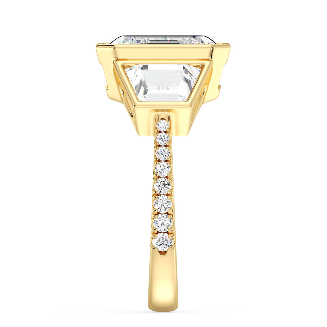 5.41 CTW Emerald Cut Lab Grown Diamond Ring with Pavé Band in Yellow Gold