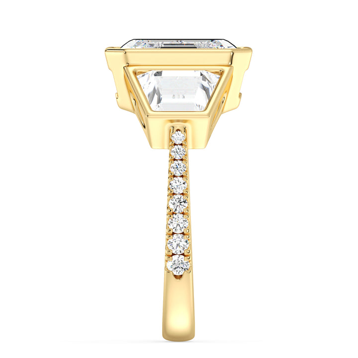 5.41 CTW Emerald Cut Lab Grown Diamond Ring with Pavé Band in Yellow Gold
