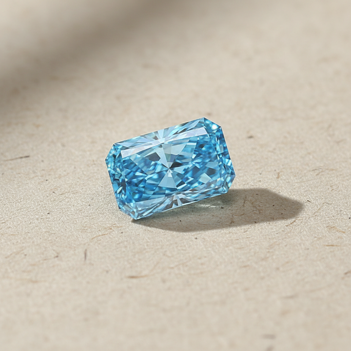 5.00 Carat Radiant Cut Lab Grown Diamond, VS2/Fancy Vivid Blue