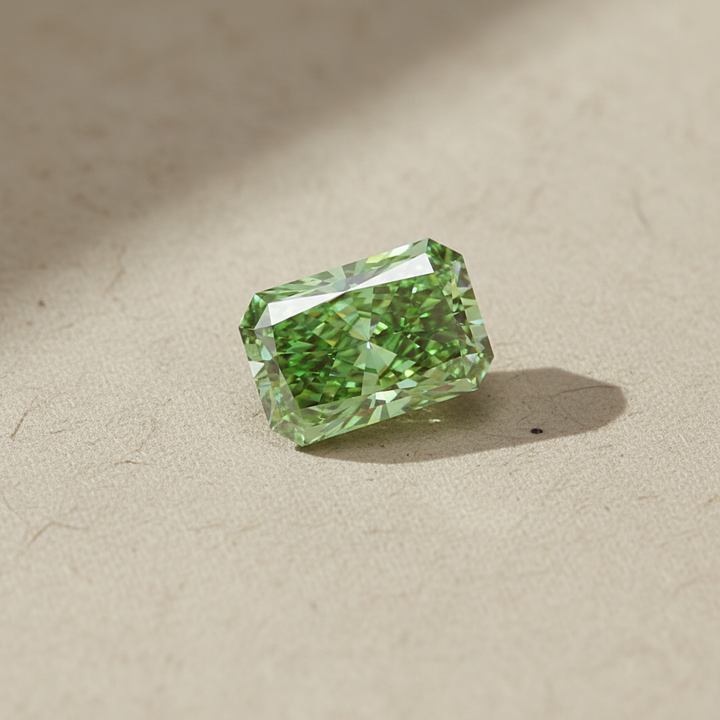 5.01 Carat Radiant Cut Lab Grown Diamond, VS1/Fancy Vivid Green