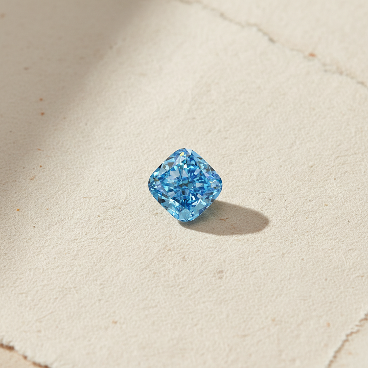 5,02 karaat kussen gemodificeerde laboratorium-gegroeide diamant, VS1/Fancy Vivid Blue