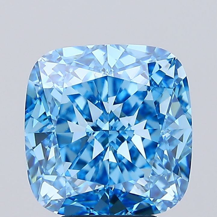 5,02 karaat kussen gemodificeerde lab-grown diamant VS1 fancy levendig blauw