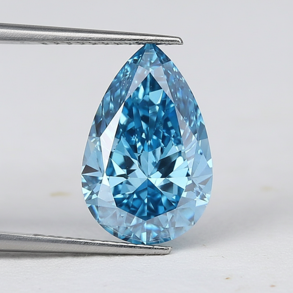 5.02 Carat Fancy Vivid Blue VS2 Pear Shape CVD Lab Grown Diamond IGI Certified
