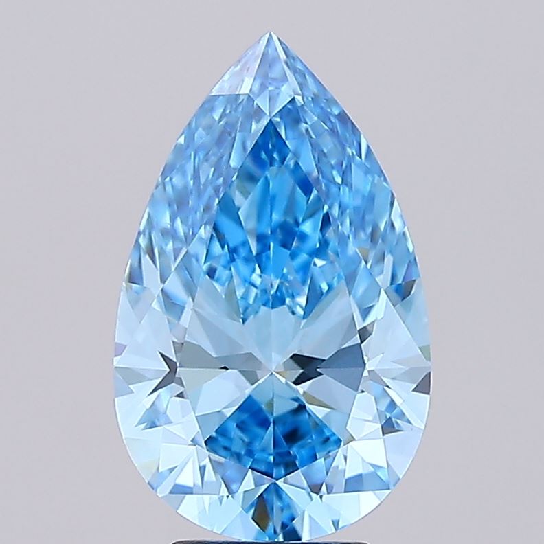 5.02 Carat Pear Cut Lab Grown Diamond VVS2Fancy Vivid Blue