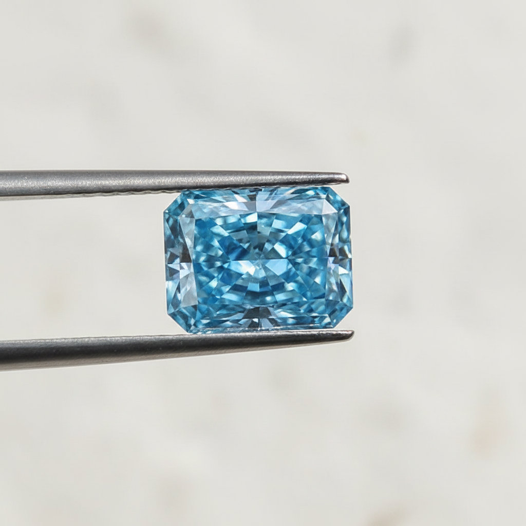 5,02 Karat im Labor gezüchteter Diamant im Strahlenschliff, FANCY VIVID BLUE/VS1