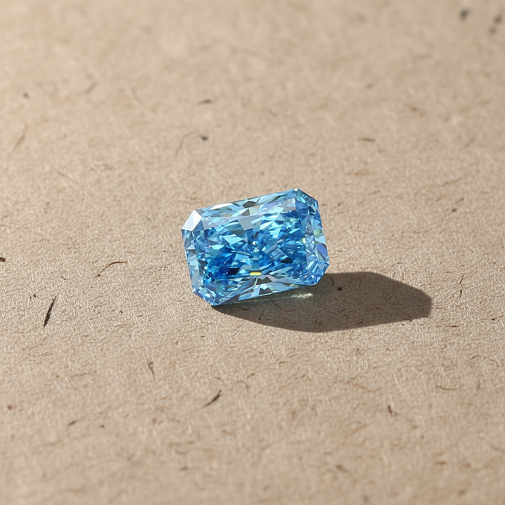 5.02 Carat Radiant Cut Lab Grown Diamond, VS2/Fancy Vivid Blue