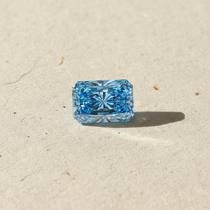 5.02 Carat Radiant Cut Lab Grown Diamond, VS2/Fancy Vivid Blue