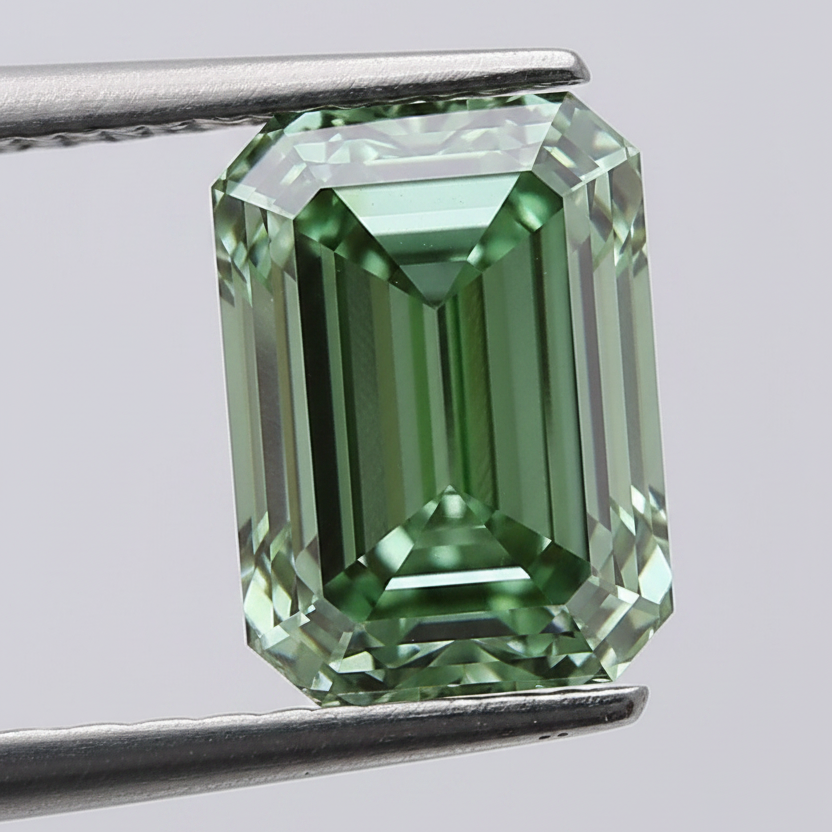 Diamant cultivé en laboratoire taille émeraude de 5,04 carats, VS1/vert vif fantaisie