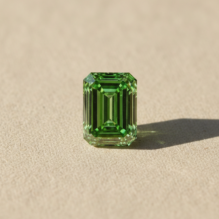 5.05 Carat Emerald Cut Lab Grown Diamond, VS2/Fancy Vivid Green