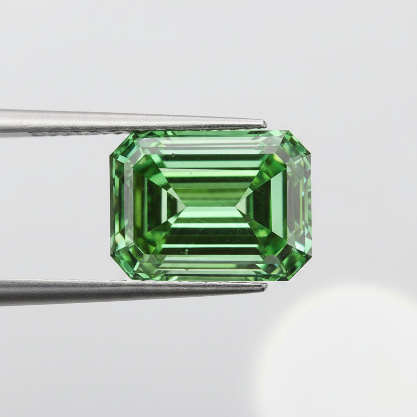 5.05 Carat Emerald Cut Lab Grown Diamond, VS2/Fancy Vivid Green