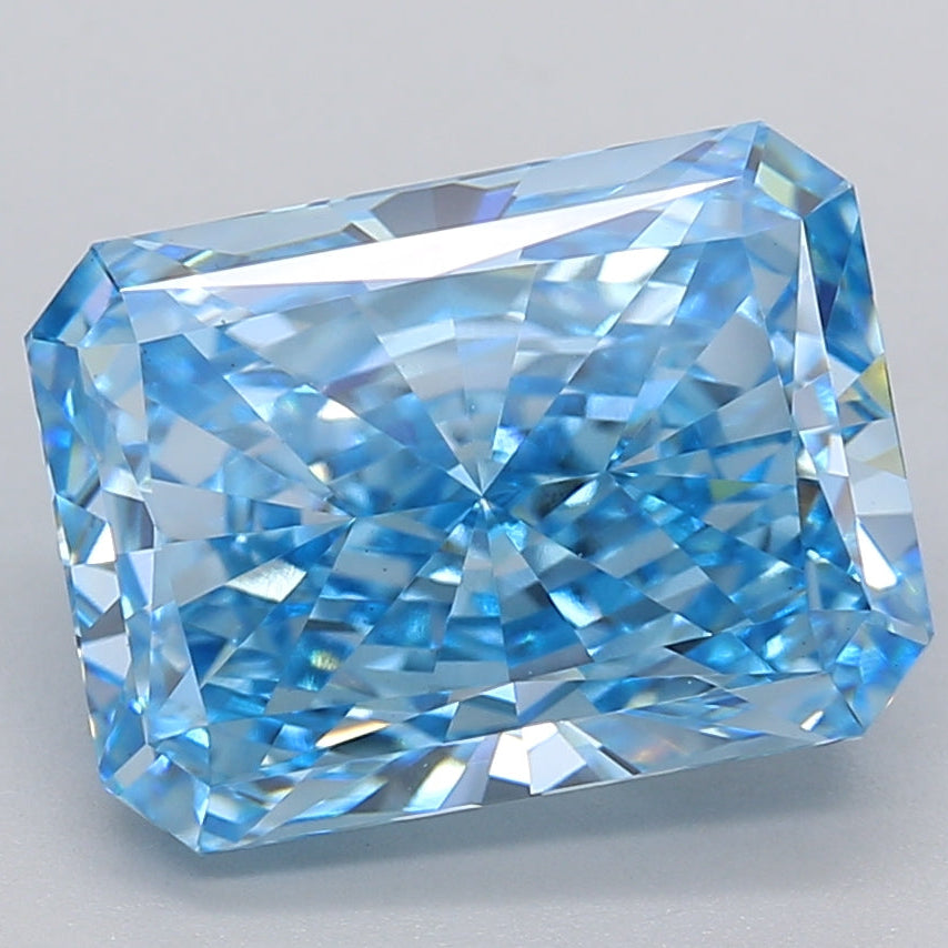 Diamante cultivado em laboratório com corte radiante de 5,05 quilates VS1 FANCY VIVID BLUE