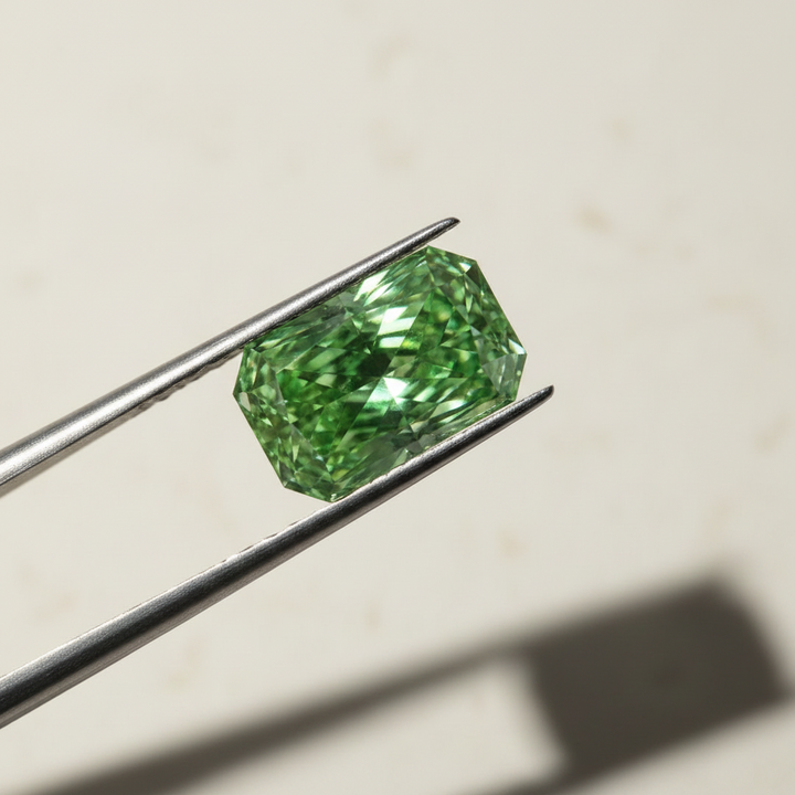 5,05 karaat Radiant Cut Lab Grown Diamond, VS1/Fancy Vivid Green