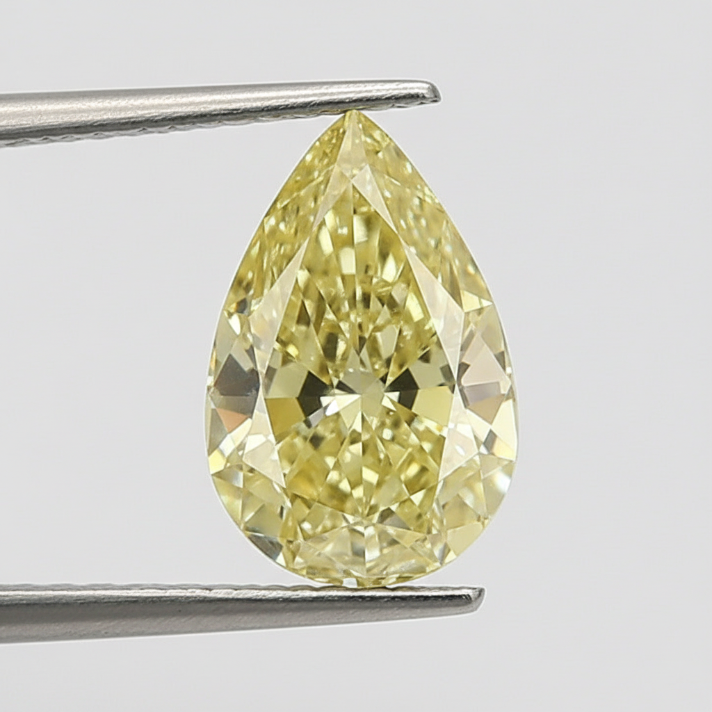 5.06 Carat Fancy Yellow VS2 Pear Shape CVD Lab Grown Diamond IGI Certified
