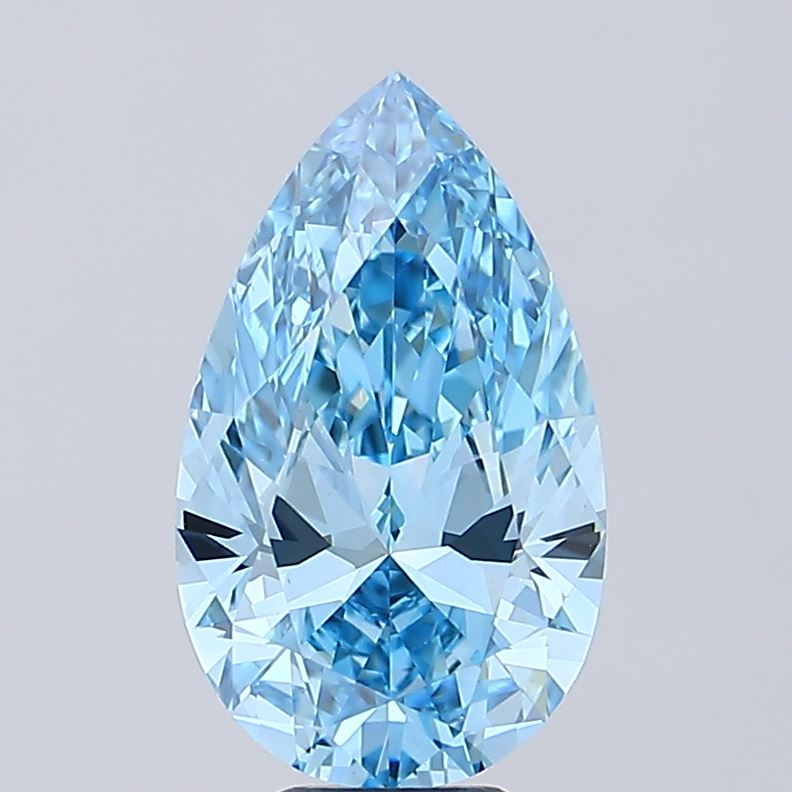 5.06 Carat Pear Cut Lab Grown Diamond VVS2Fancy Vivid Blue