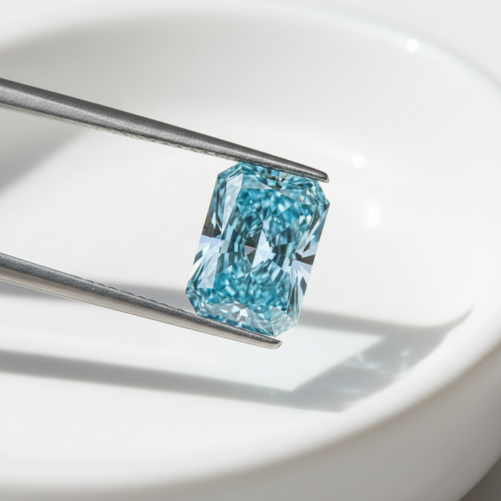 5,06 karaat Radiant Cut Lab Grown Diamond, VS1/Fancy Vivid Blue