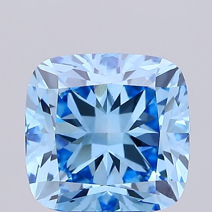 5,07 karaat kussen vierkant Lab Grown Diamond VS1 Fancy Vivid Blue
