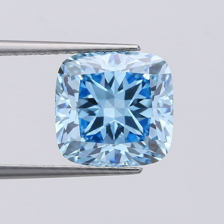 5,07 karaat kussen vierkant Lab Grown Diamond, VS1/Fancy Vivid Blue