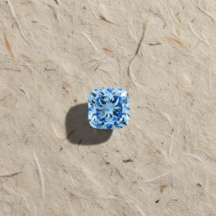 5,07 karaat kussen vierkant Lab Grown Diamond, VS1/Fancy Vivid Blue