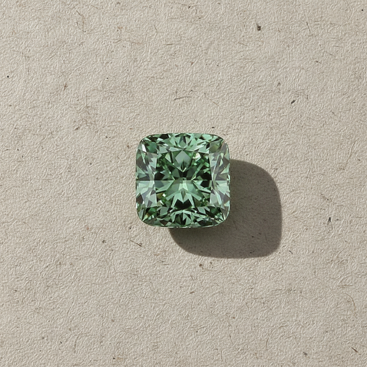 5,07 karaat kussen vierkant Lab Grown Diamond, VVS2/Fancy Vivid Green