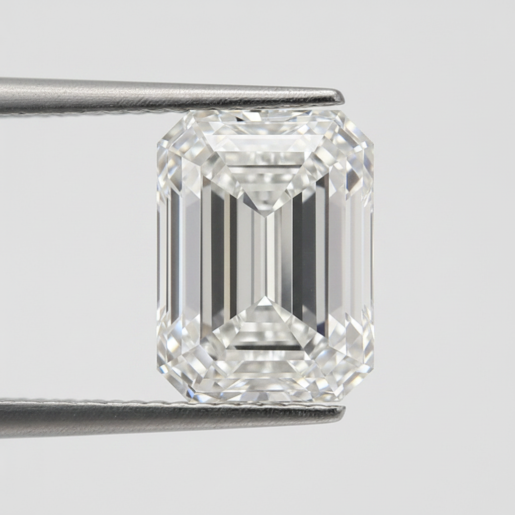 Diamant cultivé en laboratoire taille émeraude de 5,07 carats, VVS2/E