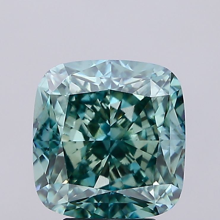 5.08 Carat Cushion Square Lab Grown Diamond VS1Fancy Vivid Bluish Green
