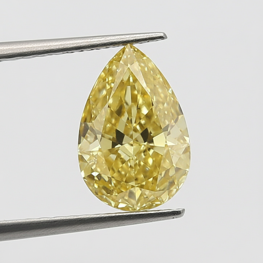 5.08 Carat Fancy Intense Yellow VS1 Pear Shape CVD Lab Grown Diamond IGI Certified

