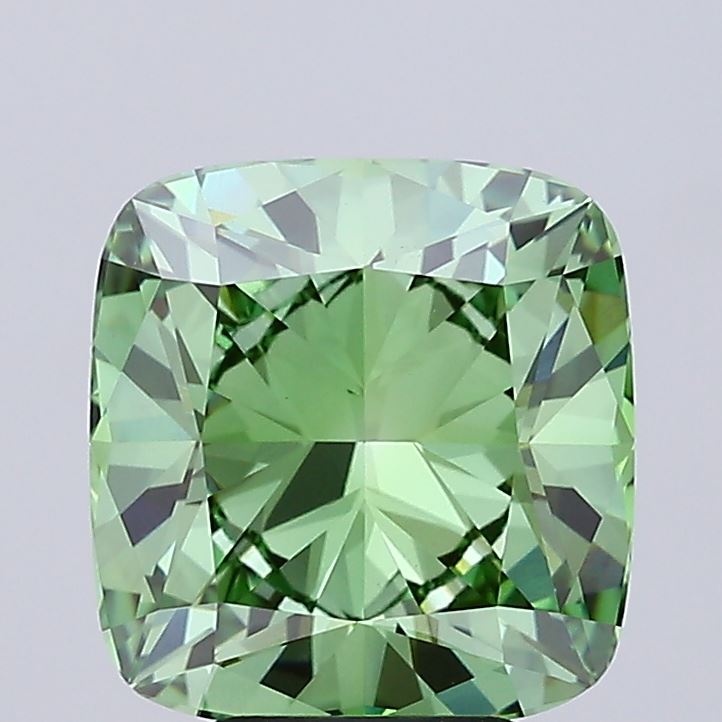 5,09 karaat kussen vierkant Lab Grown Diamond VVS2 Fancy Vivid Green