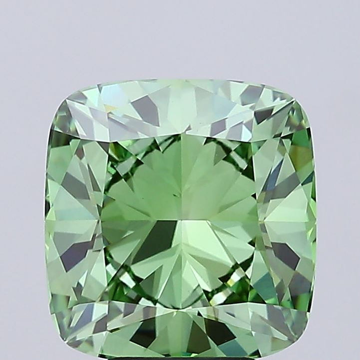 5,09 karaat kussen vierkant Lab Grown Diamond VVS2 Fancy Vivid Green