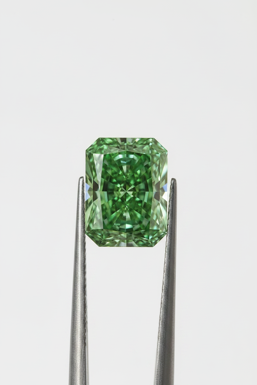 5,09 karaat Radiant Cut Lab Grown Diamond, VVS2/Fancy Vivid Green