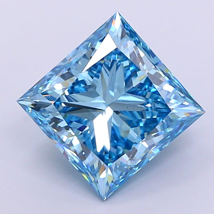 5.19 Carat Princess Cut Lab Grown Diamond VS1Fancy Vivid Blue