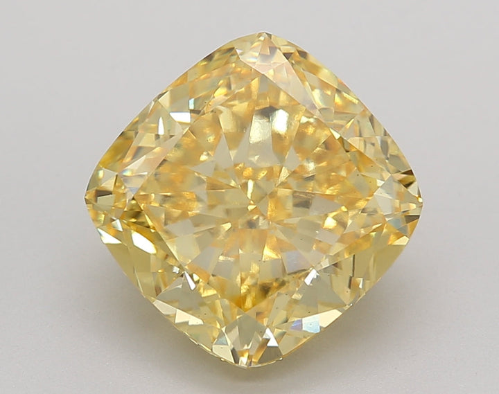 5.20 CT Cushion Cut Lab-Grown Diamond, IGI Certified, Fancy Vivid Yellow, VS1 Clarity