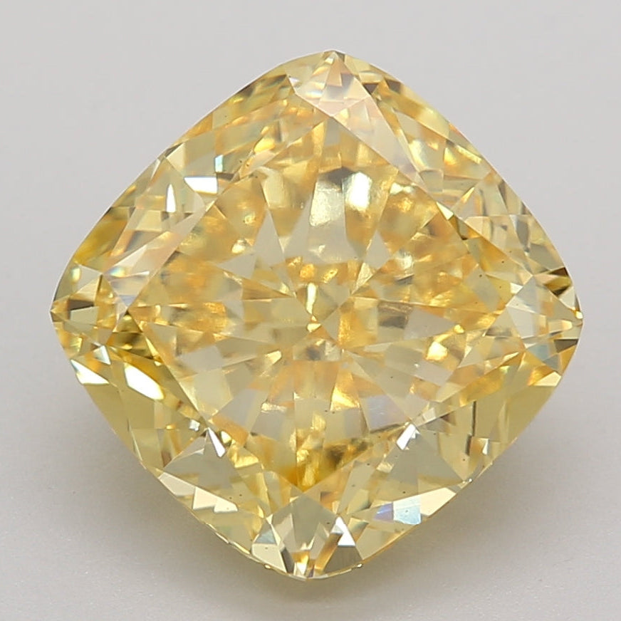 5.20 Carat Cushion Cut Lab Grown Diamond VS1 Fancy Vivid Yellow