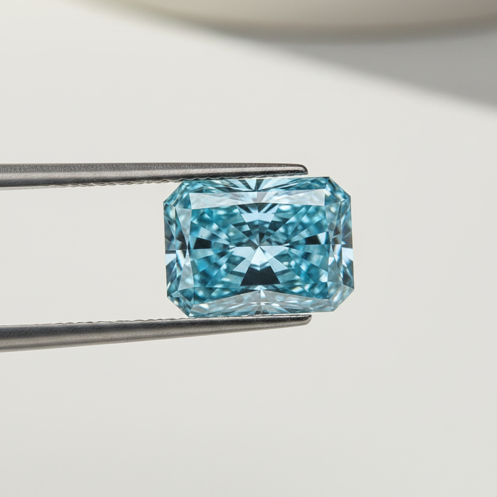 5,20 karaat Radiant Cut Lab Grown Diamond, VS2/Fancy Vivid Blue