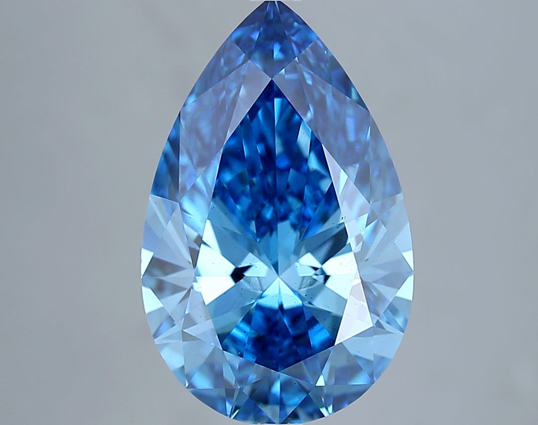 5.26 Carat Pear Cut Lab Grown Diamond VS2Fancy Vivid Blue